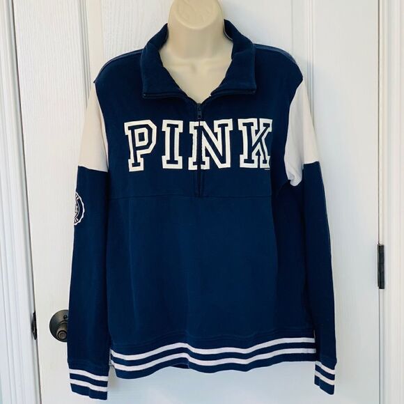 Victoria’s Secret PINK Blue and White Collegiate Quarter Zip Sweatshirt! ❤️ - Picture 1 of 5